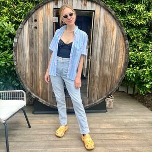 80s Beach Candy Stripe Short Sleeve Button Up